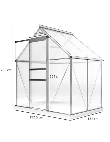 Outsunny 192.5 x 131cm Walk-In Polycarbonate Greenhouse - Silver-Tone