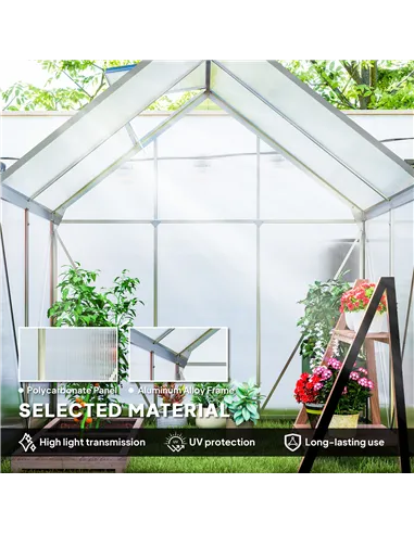 Outsunny 192.5 x 131cm Walk-In Polycarbonate Greenhouse - Silver-Tone