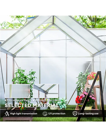 Outsunny 192.5 x 131cm Walk-In Polycarbonate Greenhouse - Silver-Tone