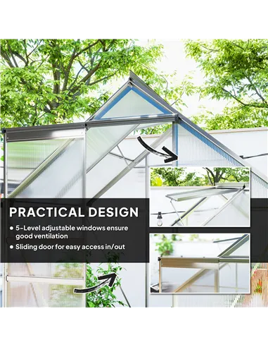 Outsunny 192.5 x 131cm Walk-In Polycarbonate Greenhouse - Silver-Tone