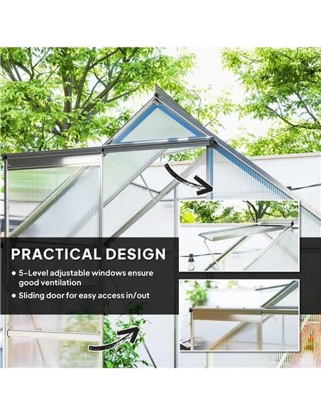 Outsunny 192.5 x 131cm Walk-In Polycarbonate Greenhouse - Silver-Tone