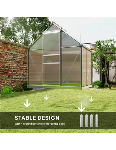 Outsunny 192.5 x 131cm Walk-In Polycarbonate Greenhouse - Silver-Tone