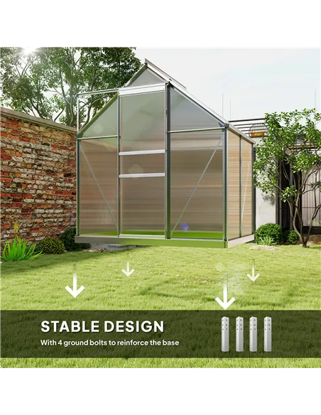 Outsunny 192.5 x 131cm Walk-In Polycarbonate Greenhouse - Silver-Tone