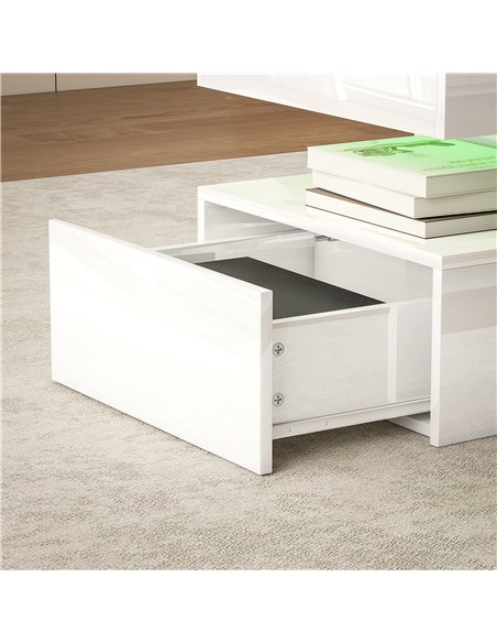 HOMCOM LED Coffee Table with Storage - High Gloss White
