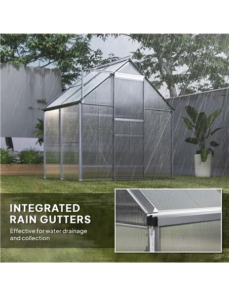Outsunny 192.5 x 131cm Walk-In Polycarbonate Greenhouse - Silver-Tone