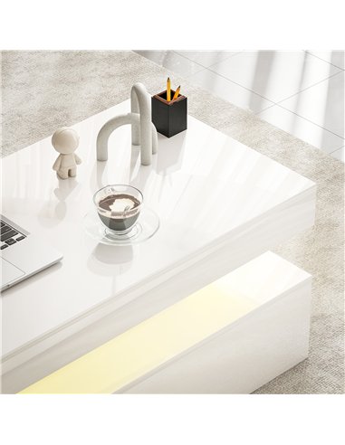 HOMCOM LED Coffee Table with Storage - High Gloss White