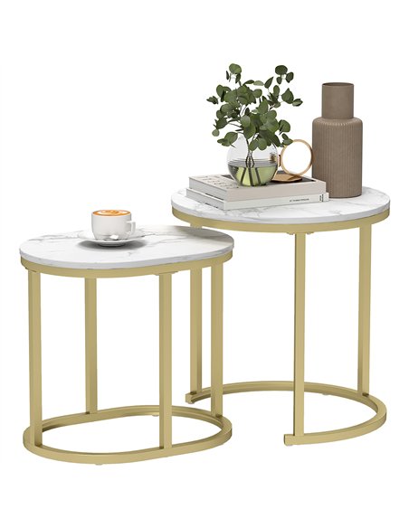 HOMCOM Marble-Effect Nest of Tables - Gold Tone/White