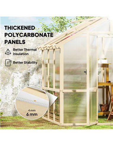 Outsunny 6.6 x 6ft Polycarbonate Greenhouse, Walk-in Wooden Greenhouse with Lockable Door and Window, Garden Plants Grow House, 