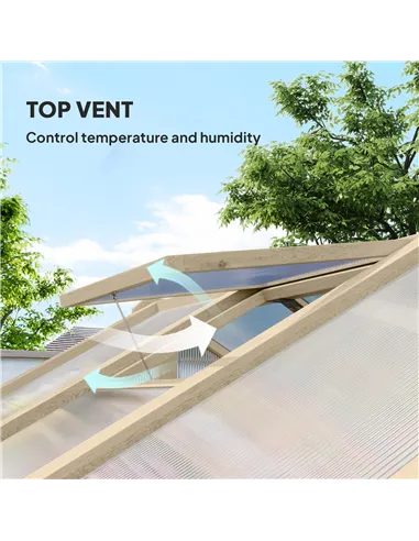 Outsunny 6.6 x 6ft Polycarbonate Greenhouse, Walk-in Wooden Greenhouse with Lockable Door and Window, Garden Plants Grow House, 