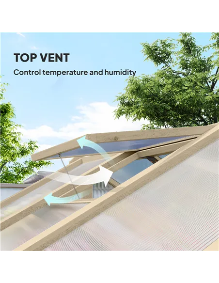 Outsunny 6.6 x 6ft Polycarbonate Greenhouse, Walk-in Wooden Greenhouse with Lockable Door and Window, Garden Plants Grow House, 