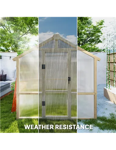 Outsunny 6.6 x 6ft Polycarbonate Greenhouse, Walk-in Wooden Greenhouse with Lockable Door and Window, Garden Plants Grow House, 