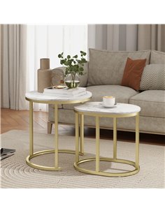 HOMCOM Marble-Effect Nest of Tables - Gold Tone/White 2