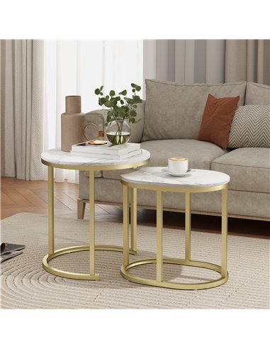 HOMCOM Marble-Effect Nest of Tables - Gold Tone/White