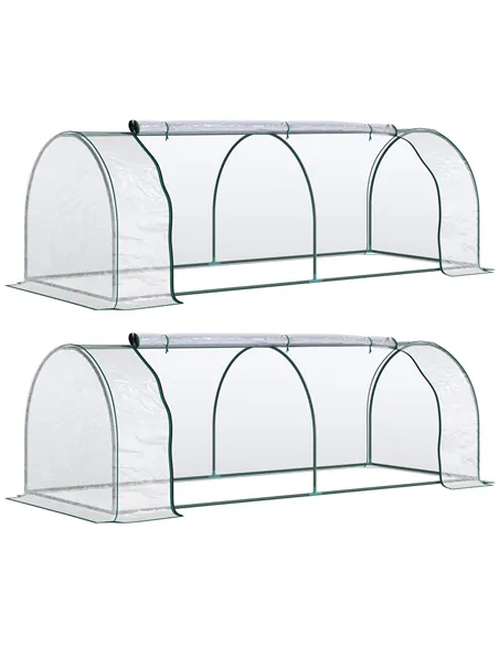 Outsunny Set of 2 Tunnel Greenhouse, Green Grow House with Roll-up Door, Steel Frame, Plastic Cover for Garden, Outdoor, 250 x 1