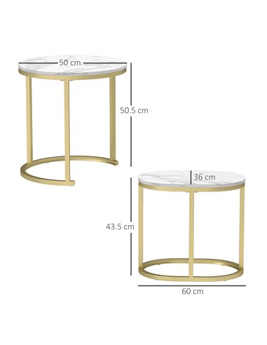 HOMCOM Marble-Effect Nest of Tables - Gold Tone/White