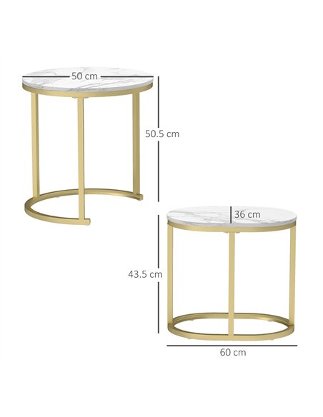 HOMCOM Marble-Effect Nest of Tables - Gold Tone/White