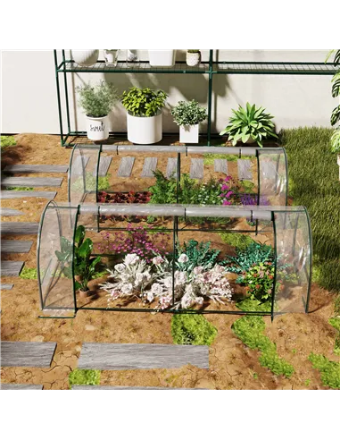 Outsunny Set of 2 Tunnel Greenhouse, Green Grow House with Roll-up Door, Steel Frame, Plastic Cover for Garden, Outdoor, 250 x 1