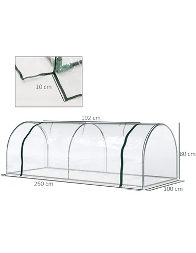 Outsunny Set of 2 Tunnel Greenhouse, Green Grow House with Roll-up Door, Steel Frame, Plastic Cover for Garden, Outdoor, 250 x 1