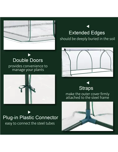 Outsunny Set of 2 Tunnel Greenhouse, Green Grow House with Roll-up Door, Steel Frame, Plastic Cover for Garden, Outdoor, 250 x 1