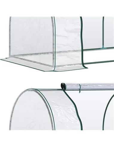 Outsunny Set of 2 Tunnel Greenhouse, Green Grow House with Roll-up Door, Steel Frame, Plastic Cover for Garden, Outdoor, 250 x 1