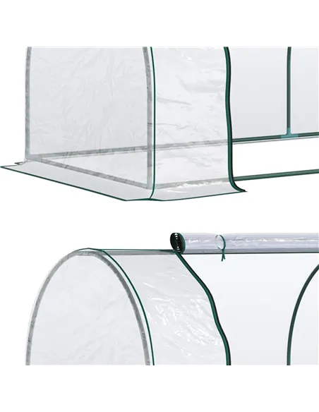 Outsunny Set of 2 Tunnel Greenhouse, Green Grow House with Roll-up Door, Steel Frame, Plastic Cover for Garden, Outdoor, 250 x 1