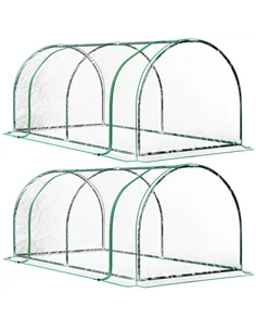 Outsunny Set of 2 Tunnel Greenhouse, Green Grow House with Roll-up Door, Steel Frame, Plastic Cover for Garden, Outdoor, 200 x 1