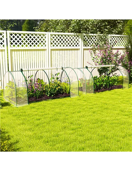 Outsunny Set of 2 Tunnel Greenhouse, Green Grow House with Roll-up Door, Steel Frame, Plastic Cover for Garden, Outdoor, 200 x 1