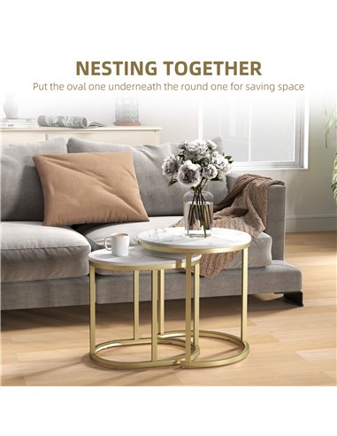 HOMCOM Marble-Effect Nest of Tables - Gold Tone/White