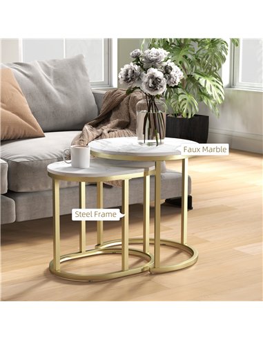 HOMCOM Marble-Effect Nest of Tables - Gold Tone/White