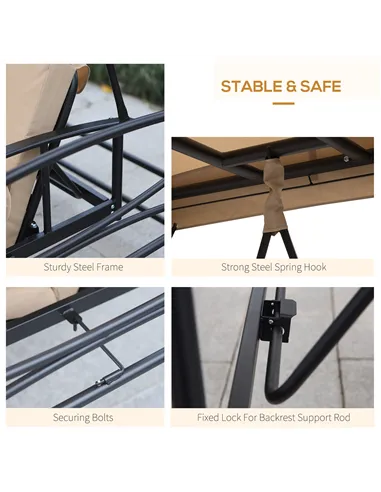 Outsunny 3 Seater Swing Chair 3-in-1 Convertible Garden Swing Seat Bed Gazebo Patio Bench Outdoor with Double Tier Canopy, Cushi