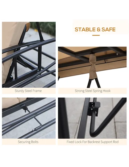 Outsunny 3 Seater Swing Chair 3-in-1 Convertible Garden Swing Seat Bed Gazebo Patio Bench Outdoor with Double Tier Canopy, Cushi