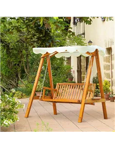 Outsunny 2 Seater Garden Swing Seat with Canopy, Wooden Swing Chair, Outdoor Hammock Bench for Balcony Patio Porch, Cream White 2