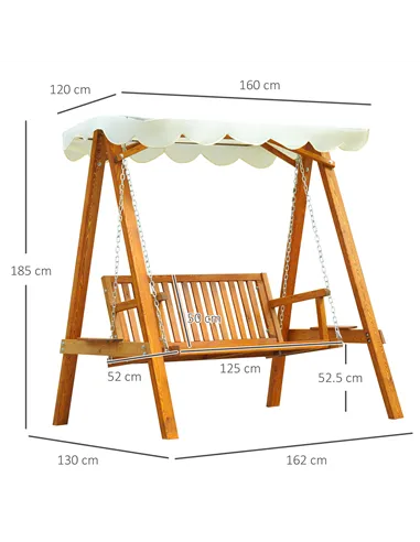 Outsunny 2 Seater Garden Swing Seat with Canopy, Wooden Swing Chair, Outdoor Hammock Bench for Balcony Patio Porch, Cream White