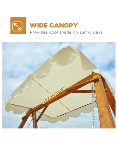 Outsunny 2 Seater Garden Swing Seat with Canopy, Wooden Swing Chair, Outdoor Hammock Bench for Balcony Patio Porch, Cream White