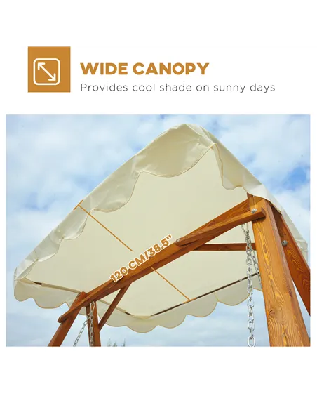 Outsunny 2 Seater Garden Swing Seat with Canopy, Wooden Swing Chair, Outdoor Hammock Bench for Balcony Patio Porch, Cream White
