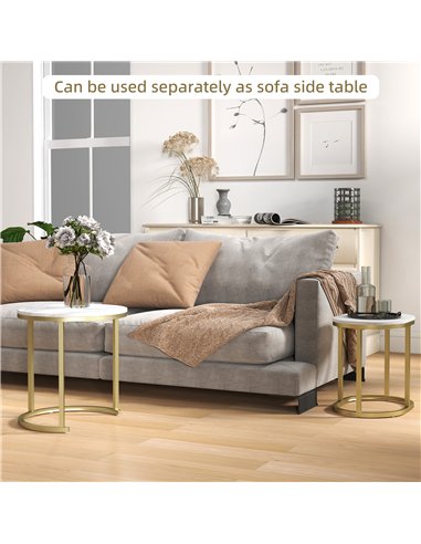 HOMCOM Marble-Effect Nest of Tables - Gold Tone/White