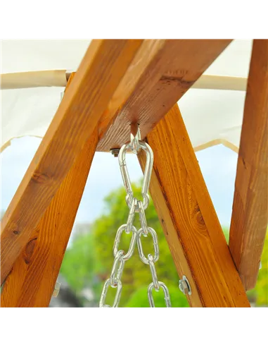 Outsunny 2 Seater Garden Swing Seat with Canopy, Wooden Swing Chair, Outdoor Hammock Bench for Balcony Patio Porch, Cream White