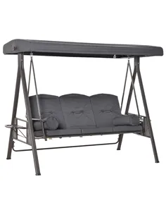 Outsunny 3 Seater Garden Swing Chair Outdoor Hammock Bench w/ Adjustable Canopy, Cushions and Cup Trays, Brown Steel Frame, Dark