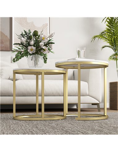 HOMCOM Marble-Effect Nest of Tables - Gold Tone/White