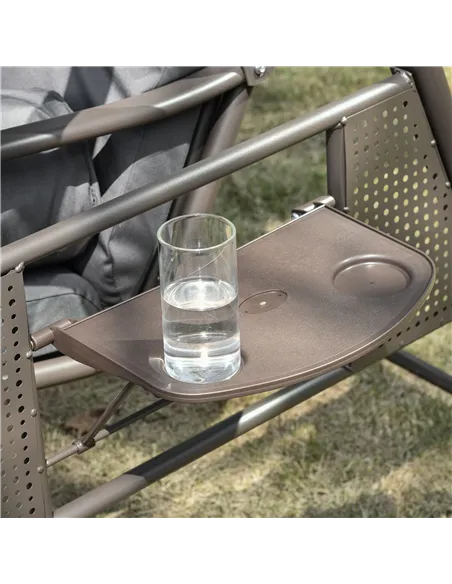 Outsunny 3 Seater Garden Swing Chair Outdoor Hammock Bench w/ Adjustable Canopy, Cushions and Cup Trays, Brown Steel Frame, Dark