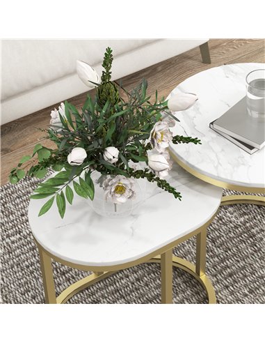 HOMCOM Marble-Effect Nest of Tables - Gold Tone/White