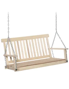 Outsunny Outdoor Wooden Swing Bench 2-Seater Porch Swing Chair Hanging Hammock Garden Furniture, Natural