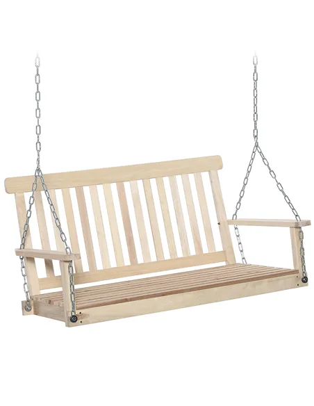 Outsunny Outdoor Wooden Swing Bench 2-Seater Porch Swing Chair Hanging Hammock Garden Furniture, Natural