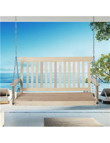 Outsunny Outdoor Wooden Swing Bench 2-Seater Porch Swing Chair Hanging Hammock Garden Furniture, Natural