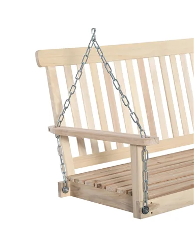 Outsunny Outdoor Wooden Swing Bench 2-Seater Porch Swing Chair Hanging Hammock Garden Furniture, Natural