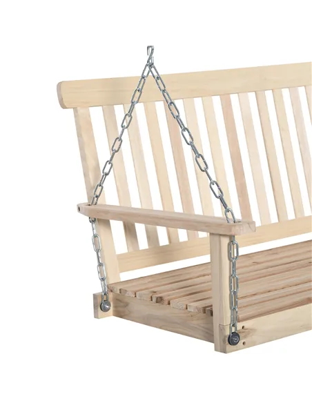 Outsunny Outdoor Wooden Swing Bench 2-Seater Porch Swing Chair Hanging Hammock Garden Furniture, Natural