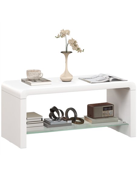 HOMCOM Curved Two-Tier Coffee Table - High Gloss White