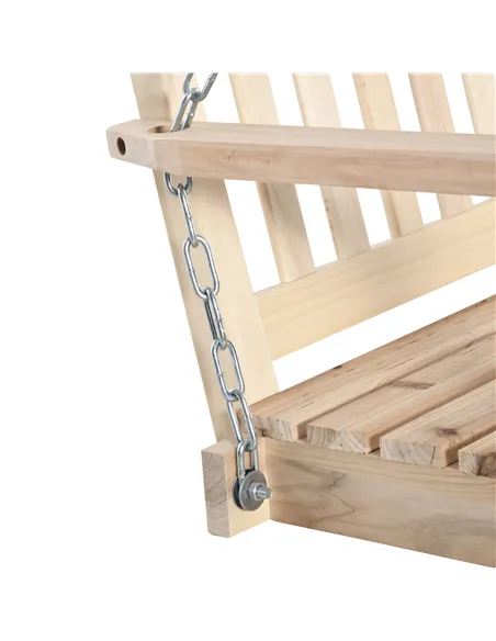 Outsunny Outdoor Wooden Swing Bench 2-Seater Porch Swing Chair Hanging Hammock Garden Furniture, Natural