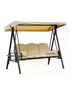 Outsunny Swing Chair Hammock Chair 3 Seater Canopy Cushion Shelter Outdoor Bench Steel Beige