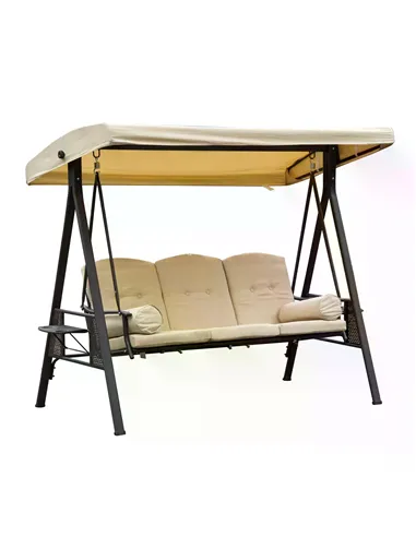 Outsunny Swing Chair Hammock Chair 3 Seater Canopy Cushion Shelter Outdoor Bench Steel Beige